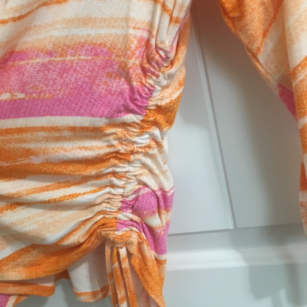 RUBY RD top Ruched Side Tie orange Pink PM stretch jersey